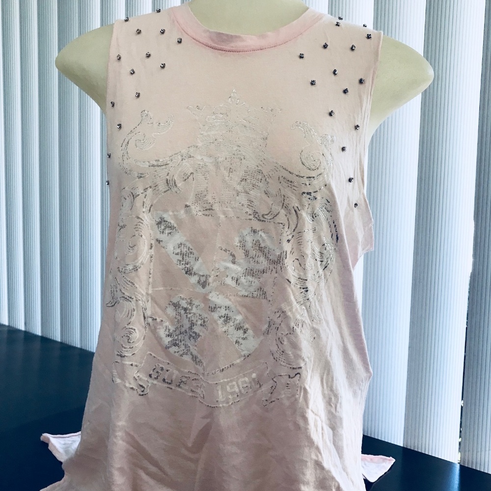 Guess Pink Sleeveless Rhinestone Embellished Top